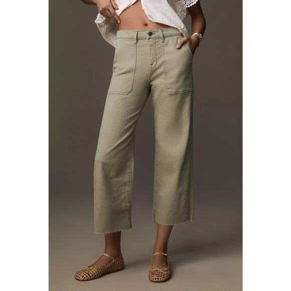 NWT-Anthropologie Modern American Farrah High Rise Crop Wide Leg Jeans Moss S26 - Picture 2 of 6